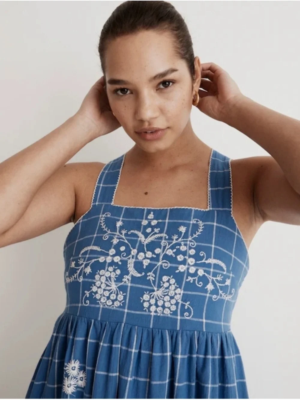Madewell Blue Checked Embroidered Maxi Dress - Picture 3 of 7